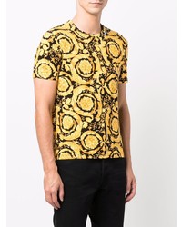 schwarzes bedrucktes T-Shirt mit einem Rundhalsausschnitt von Versace