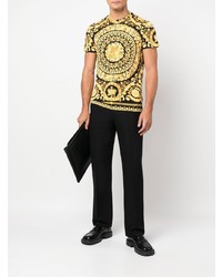 schwarzes bedrucktes T-Shirt mit einem Rundhalsausschnitt von Versace