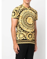 schwarzes bedrucktes T-Shirt mit einem Rundhalsausschnitt von Versace