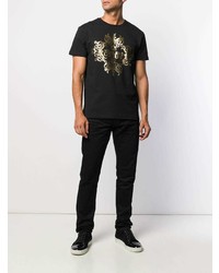 schwarzes bedrucktes T-Shirt mit einem Rundhalsausschnitt von VERSACE JEANS COUTURE