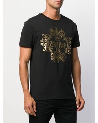 schwarzes bedrucktes T-Shirt mit einem Rundhalsausschnitt von VERSACE JEANS COUTURE