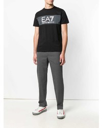 schwarzes bedrucktes T-Shirt mit einem Rundhalsausschnitt von Ea7 Emporio Armani