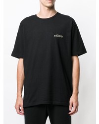 schwarzes bedrucktes T-Shirt mit einem Rundhalsausschnitt von Stussy