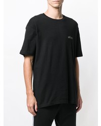 schwarzes bedrucktes T-Shirt mit einem Rundhalsausschnitt von Stussy