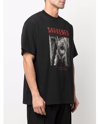 schwarzes bedrucktes T-Shirt mit einem Rundhalsausschnitt von 44 label group
