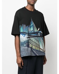 schwarzes bedrucktes T-Shirt mit einem Rundhalsausschnitt von Lanvin