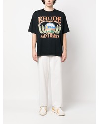 schwarzes bedrucktes T-Shirt mit einem Rundhalsausschnitt von Rhude