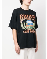 schwarzes bedrucktes T-Shirt mit einem Rundhalsausschnitt von Rhude