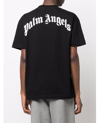 schwarzes bedrucktes T-Shirt mit einem Rundhalsausschnitt von Palm Angels