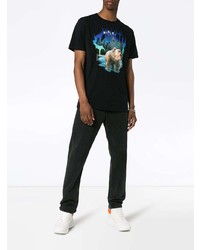 schwarzes bedrucktes T-Shirt mit einem Rundhalsausschnitt von Marcelo Burlon County of Milan