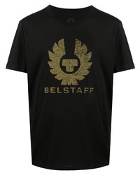 schwarzes bedrucktes T-Shirt mit einem Rundhalsausschnitt von Belstaff