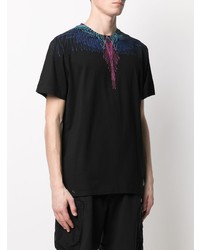 schwarzes bedrucktes T-Shirt mit einem Rundhalsausschnitt von Marcelo Burlon County of Milan