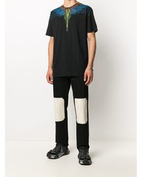 schwarzes bedrucktes T-Shirt mit einem Rundhalsausschnitt von Marcelo Burlon County of Milan