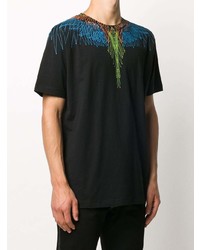 schwarzes bedrucktes T-Shirt mit einem Rundhalsausschnitt von Marcelo Burlon County of Milan