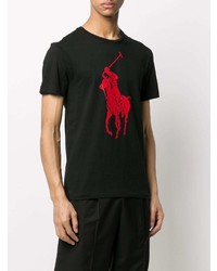 schwarzes bedrucktes T-Shirt mit einem Rundhalsausschnitt von Polo Ralph Lauren