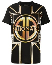 schwarzes bedrucktes T-Shirt mit einem Rundhalsausschnitt von Billionaire