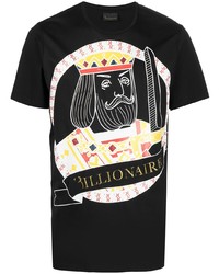 schwarzes bedrucktes T-Shirt mit einem Rundhalsausschnitt von Billionaire