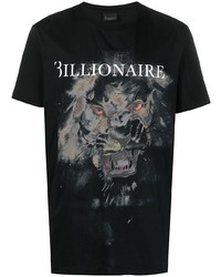 schwarzes bedrucktes T-Shirt mit einem Rundhalsausschnitt von Billionaire