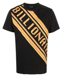 schwarzes bedrucktes T-Shirt mit einem Rundhalsausschnitt von Billionaire