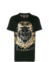 schwarzes bedrucktes T-Shirt mit einem Rundhalsausschnitt von Billionaire