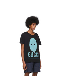 schwarzes bedrucktes T-Shirt mit einem Rundhalsausschnitt von Gucci