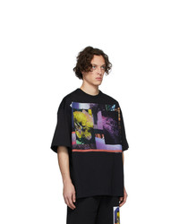 schwarzes bedrucktes T-Shirt mit einem Rundhalsausschnitt von Dries Van Noten