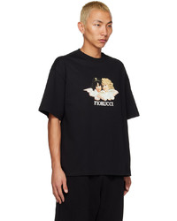 schwarzes bedrucktes T-Shirt mit einem Rundhalsausschnitt von Fiorucci