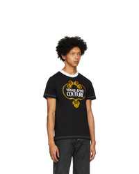 schwarzes bedrucktes T-Shirt mit einem Rundhalsausschnitt von VERSACE JEANS COUTURE