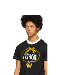 schwarzes bedrucktes T-Shirt mit einem Rundhalsausschnitt von VERSACE JEANS COUTURE