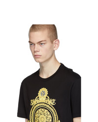 schwarzes bedrucktes T-Shirt mit einem Rundhalsausschnitt von Versace