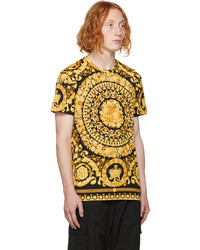 schwarzes bedrucktes T-Shirt mit einem Rundhalsausschnitt von Versace