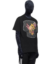 schwarzes bedrucktes T-Shirt mit einem Rundhalsausschnitt von Doublet