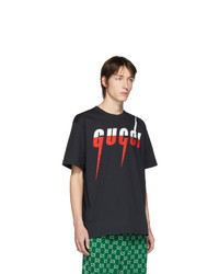 schwarzes bedrucktes T-Shirt mit einem Rundhalsausschnitt von Gucci