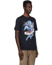 schwarzes bedrucktes T-Shirt mit einem Rundhalsausschnitt von Ps By Paul Smith