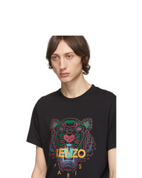 schwarzes bedrucktes T-Shirt mit einem Rundhalsausschnitt von Kenzo