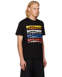 schwarzes bedrucktes T-Shirt mit einem Rundhalsausschnitt von DSQUARED2