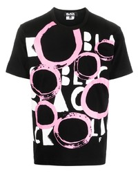 schwarzes bedrucktes T-Shirt mit einem Rundhalsausschnitt von Black Comme Des Garçons