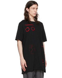 schwarzes bedrucktes T-Shirt mit einem Rundhalsausschnitt von Yuki Hashimoto