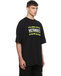 schwarzes bedrucktes T-Shirt mit einem Rundhalsausschnitt von Vetements