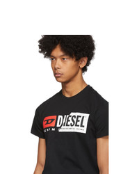 schwarzes bedrucktes T-Shirt mit einem Rundhalsausschnitt von Diesel