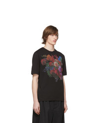 schwarzes bedrucktes T-Shirt mit einem Rundhalsausschnitt von Dries Van Noten