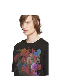 schwarzes bedrucktes T-Shirt mit einem Rundhalsausschnitt von Dries Van Noten