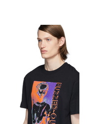 schwarzes bedrucktes T-Shirt mit einem Rundhalsausschnitt von McQ Alexander McQueen