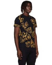 schwarzes bedrucktes T-Shirt mit einem Rundhalsausschnitt von VERSACE JEANS COUTURE