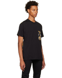 schwarzes bedrucktes T-Shirt mit einem Rundhalsausschnitt von VERSACE JEANS COUTURE