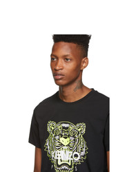 schwarzes bedrucktes T-Shirt mit einem Rundhalsausschnitt von Kenzo