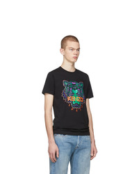 schwarzes bedrucktes T-Shirt mit einem Rundhalsausschnitt von Kenzo