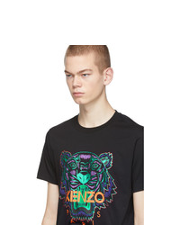 schwarzes bedrucktes T-Shirt mit einem Rundhalsausschnitt von Kenzo