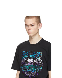 schwarzes bedrucktes T-Shirt mit einem Rundhalsausschnitt von Kenzo