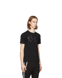 schwarzes bedrucktes T-Shirt mit einem Rundhalsausschnitt von Comme Des Garcons Play